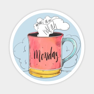 Cute Watercolor Monday Quote With Coffee Cup Magnet